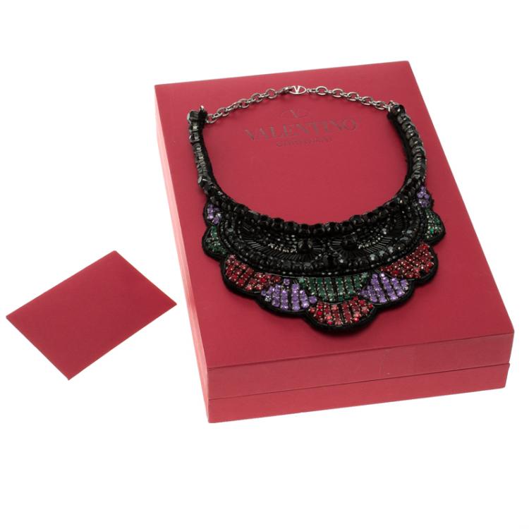 مملوكة مسبقًا Valentino Multicolor Crystal Fabric Necklace 