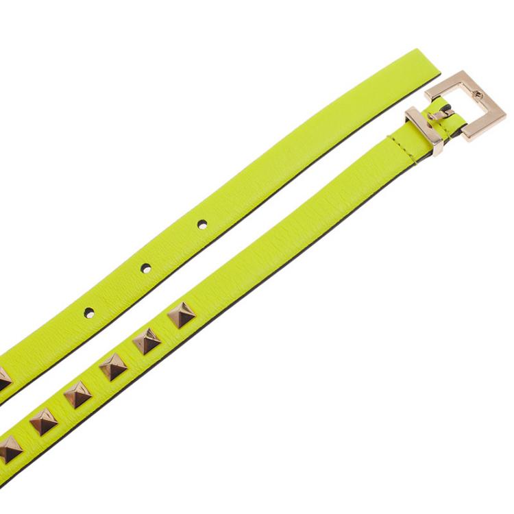 Valentino Neon Yellow Rockstud Skinny Belt 85 CM 