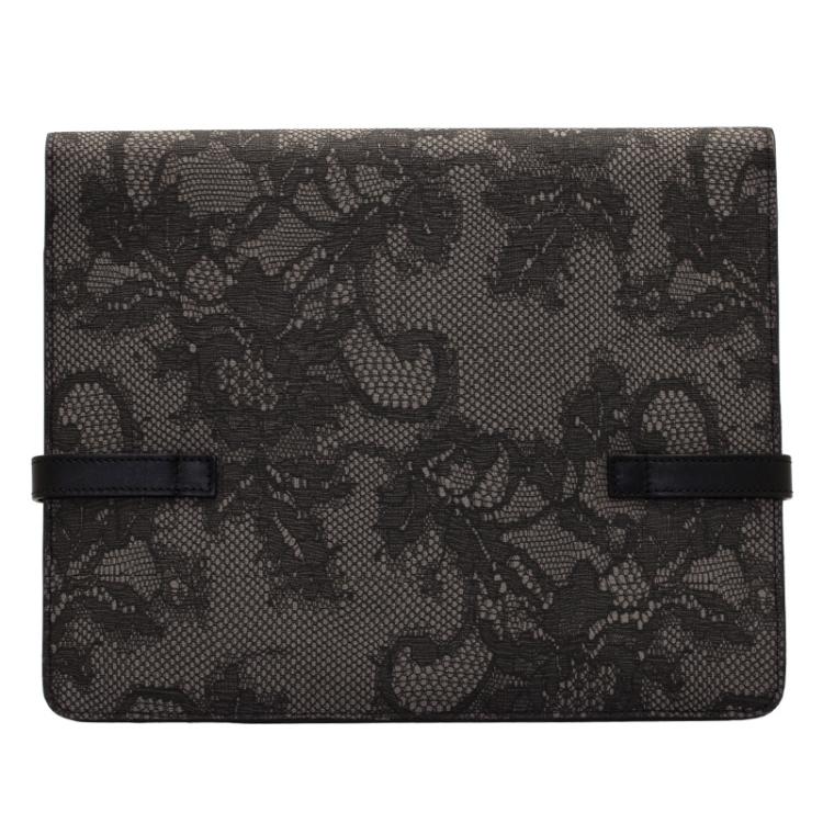 Pre Owned Valentino Grey Lace Embossed Leather iPad Case