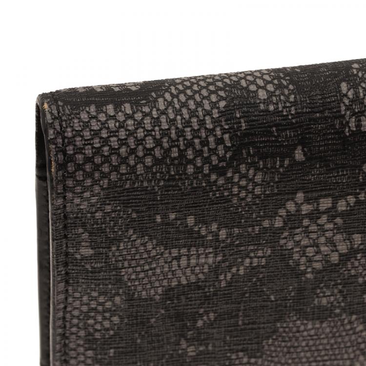 Pre Owned Valentino Grey Lace Embossed Leather iPad Case