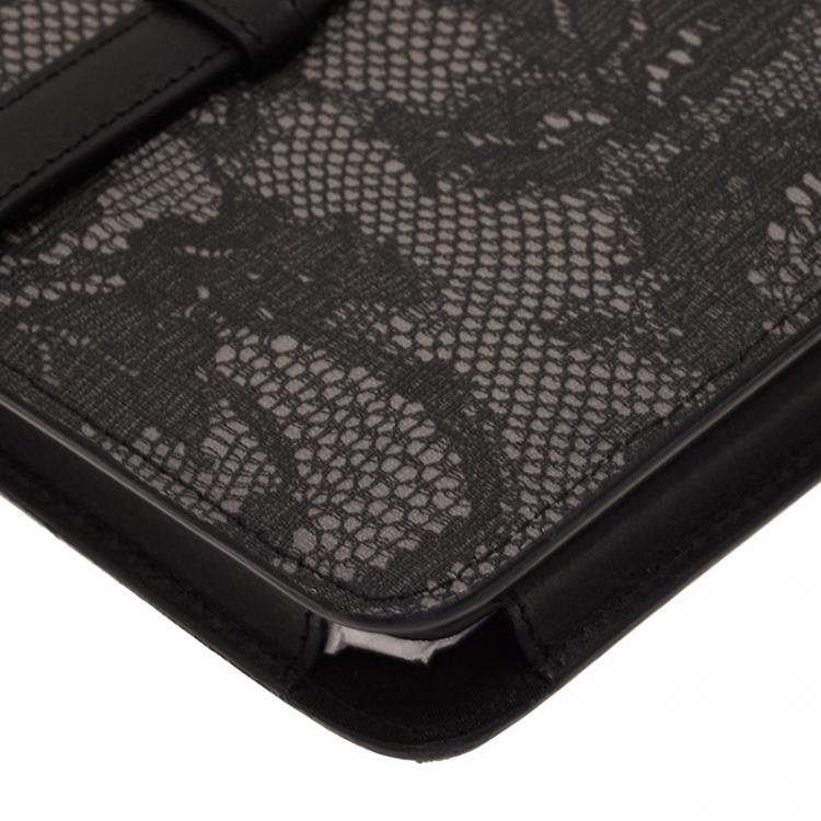 Pre Owned Valentino Grey Lace Embossed Leather iPad Case