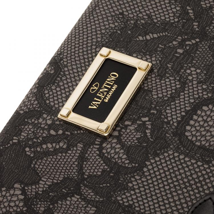 Pre Owned Valentino Grey Lace Embossed Leather iPad Case