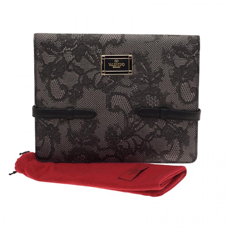 Pre Owned Valentino Grey Lace Embossed Leather iPad Case