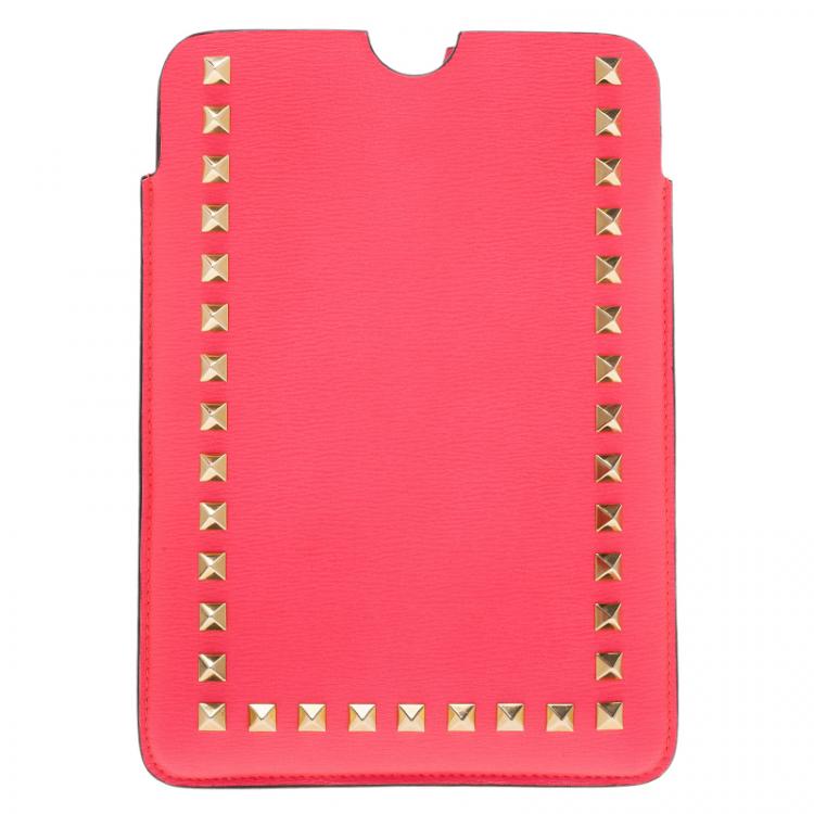Pre Owned Valentino Neon Pink Leather Rockstud iPad Mini Case 