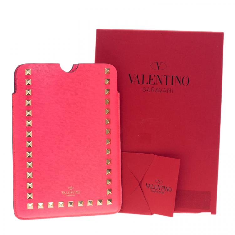 Pre Owned Valentino Neon Pink Leather Rockstud iPad Mini Case 