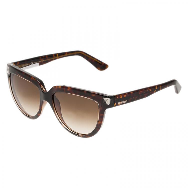 Pre Owned Valentino Tortoise Frame V724S Cat Eye Sunglasses
