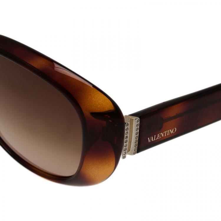 Pre Owned Valentino Tortoise Frame V620SR Oval Sunglasses