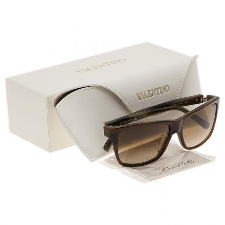 Pre Owned Valentino Light Brown V629S Square Sunglasses