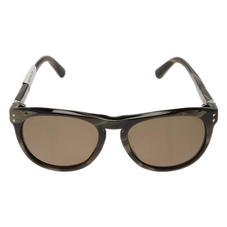 Pre Owned Valentino Brown and Green V652S Round Sunglasses