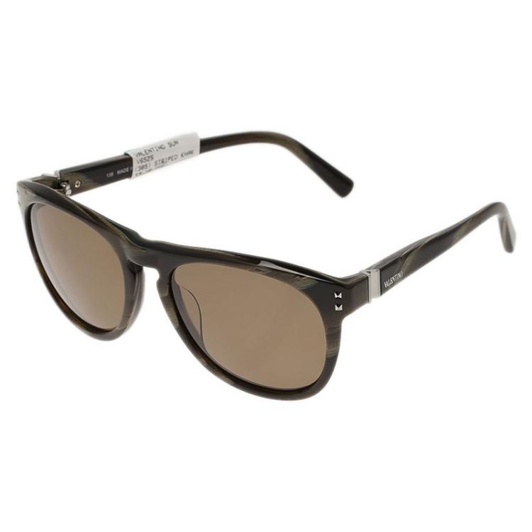 Pre Owned Valentino Brown and Green V652S Round Sunglasses