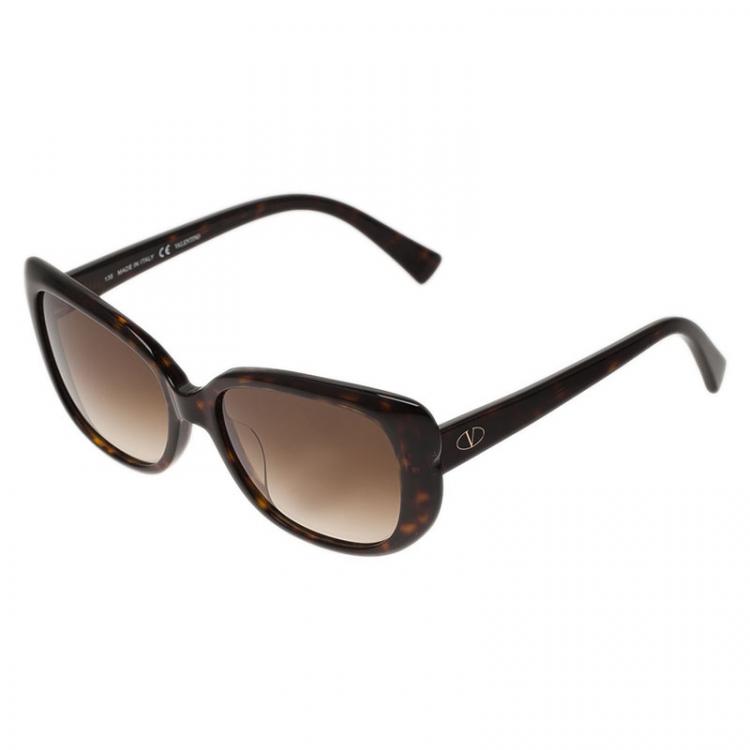Pre Owned Valentino Brown V644S Oval Cat Eye Sunglasses