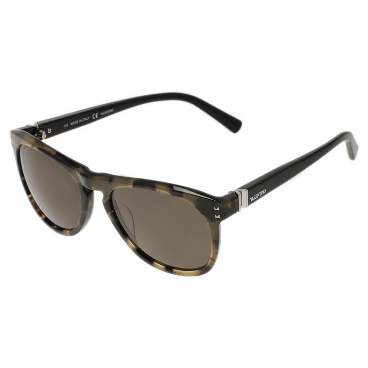 Pre Owned Valentino Green Tortoise Frame 652S Round Sunglasses