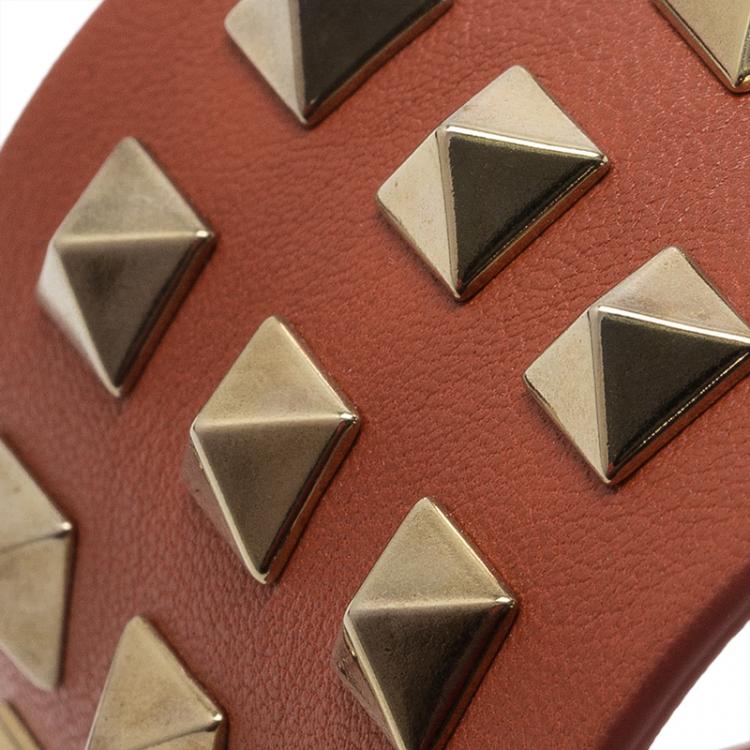Pre Owned Valentino Rockstud Orange Leather Gold Tone Bracelet