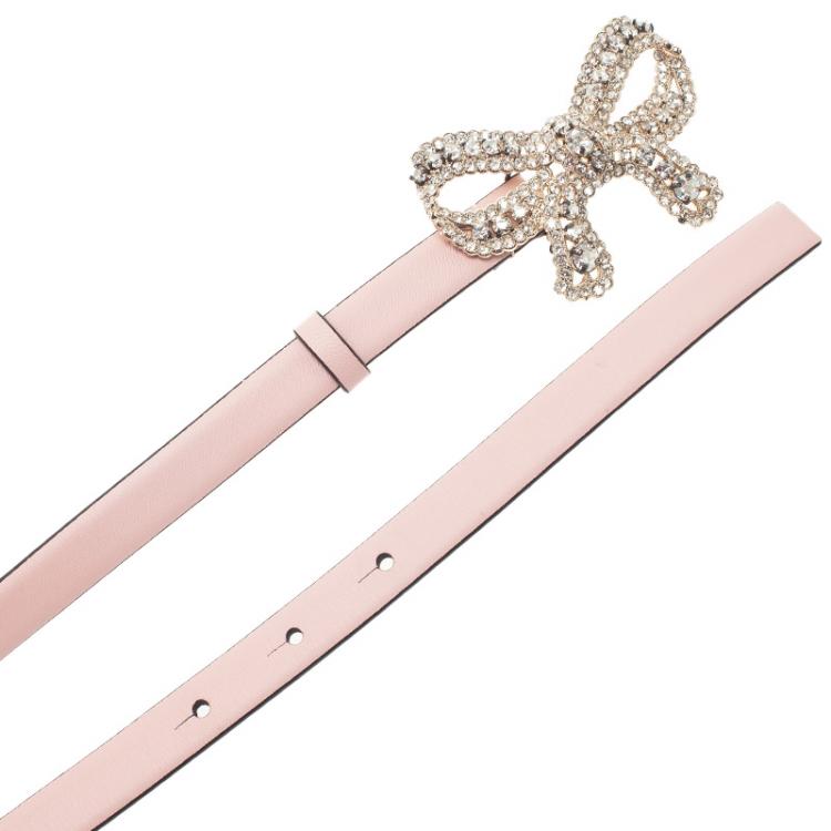 Pre Owned Valentino Pink Leather Crystal Bow Belt 95 CM