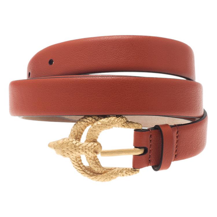 Pre Owned Valentino Orange Leather Phoenix Belt 90CM 