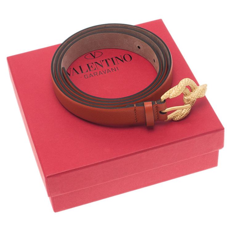 Pre Owned Valentino Orange Leather Phoenix Belt 90CM 