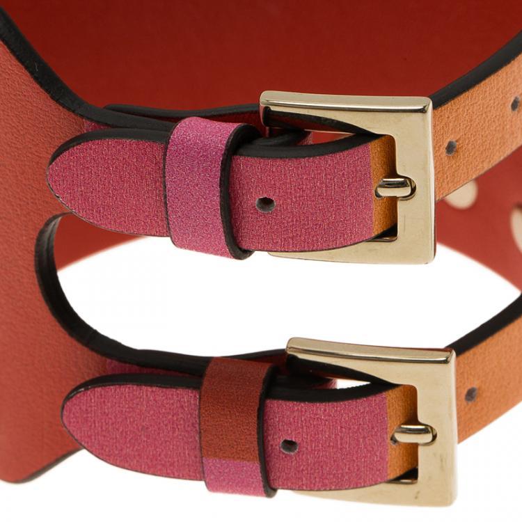 Pre Owned Valentino Rockstud Rainbow Leather Gold Tone Bracelet