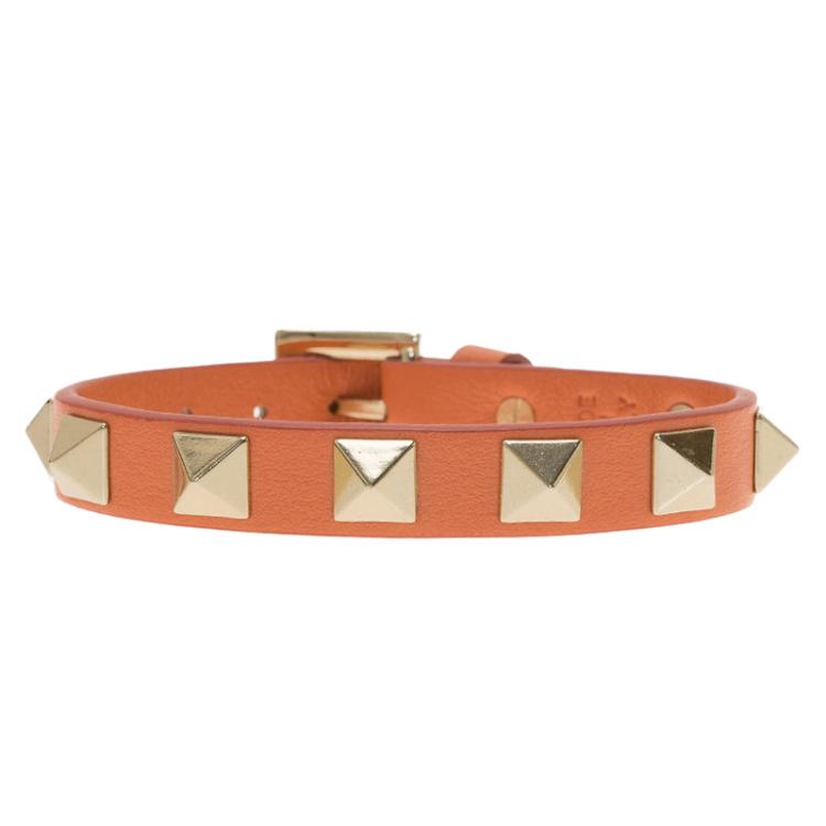 Pre Owned Valentino Rockstud Coral Leather Bracelet