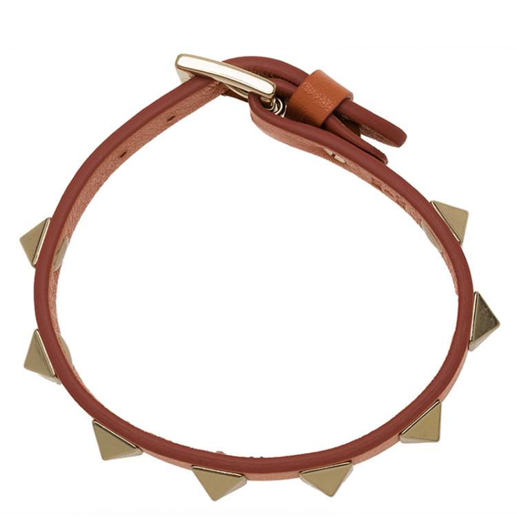 Pre Owned Valentino Rockstud Coral Leather Bracelet