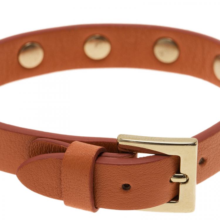 Pre Owned Valentino Rockstud Coral Leather Bracelet