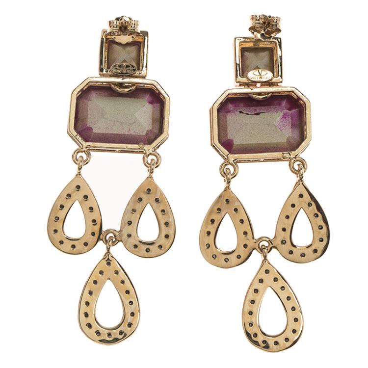 Pre Owned Valentino Pink Crystal Gold Tone Long Dangle Pierce Earrings