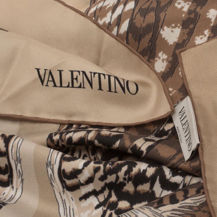Pre Owned Valentino Beige Eagle Printed Silk Square Scarf