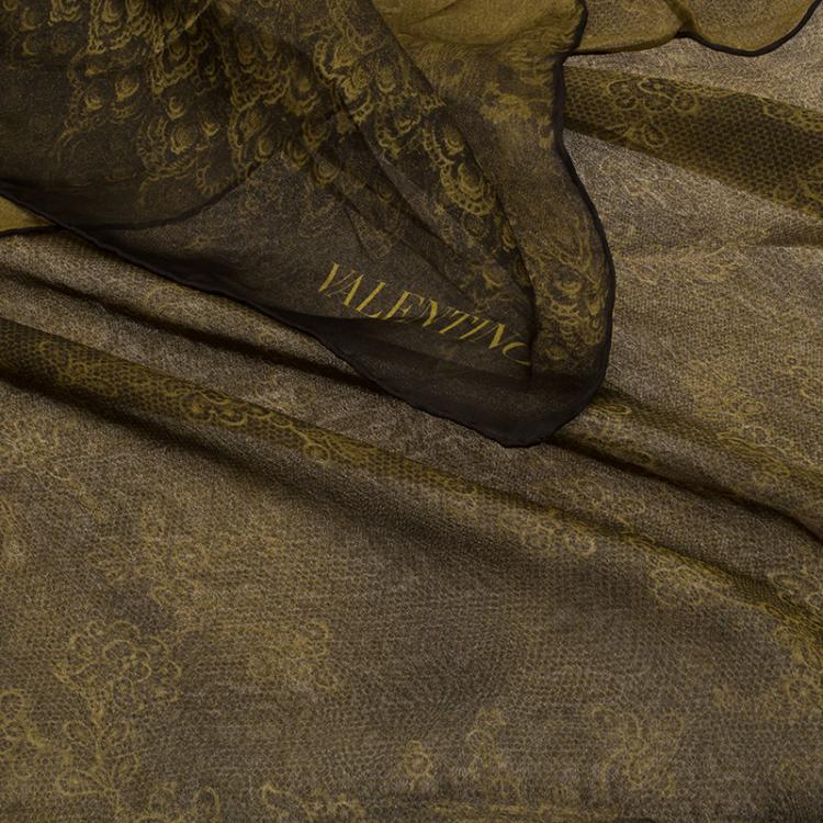 Pre Owned Valentino Green Printed Silk Stole