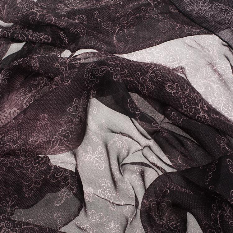 Pre Owned Valentino Two Tone Floral Print Silk Stole