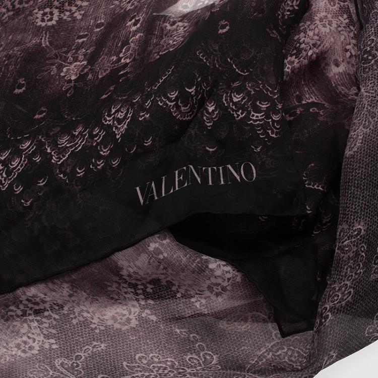 Pre Owned Valentino Two Tone Floral Print Silk Stole