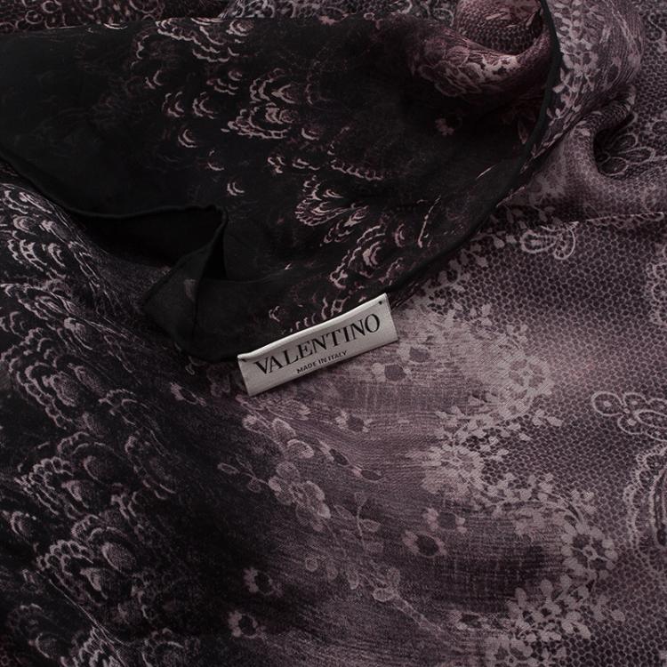 Pre Owned Valentino Two Tone Floral Print Silk Stole