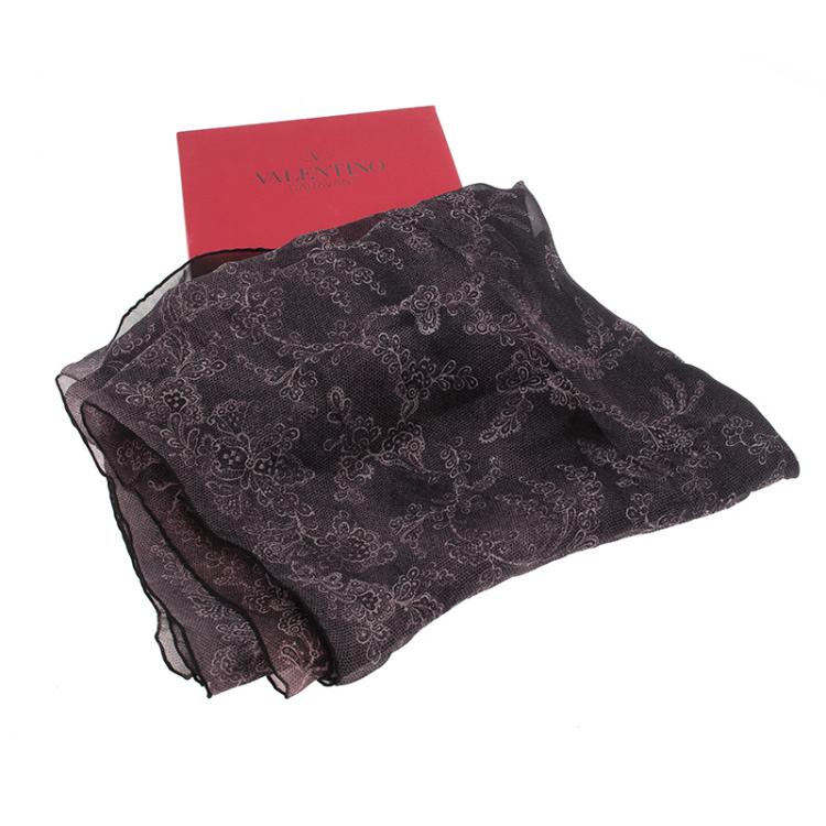 Pre Owned Valentino Two Tone Floral Print Silk Stole