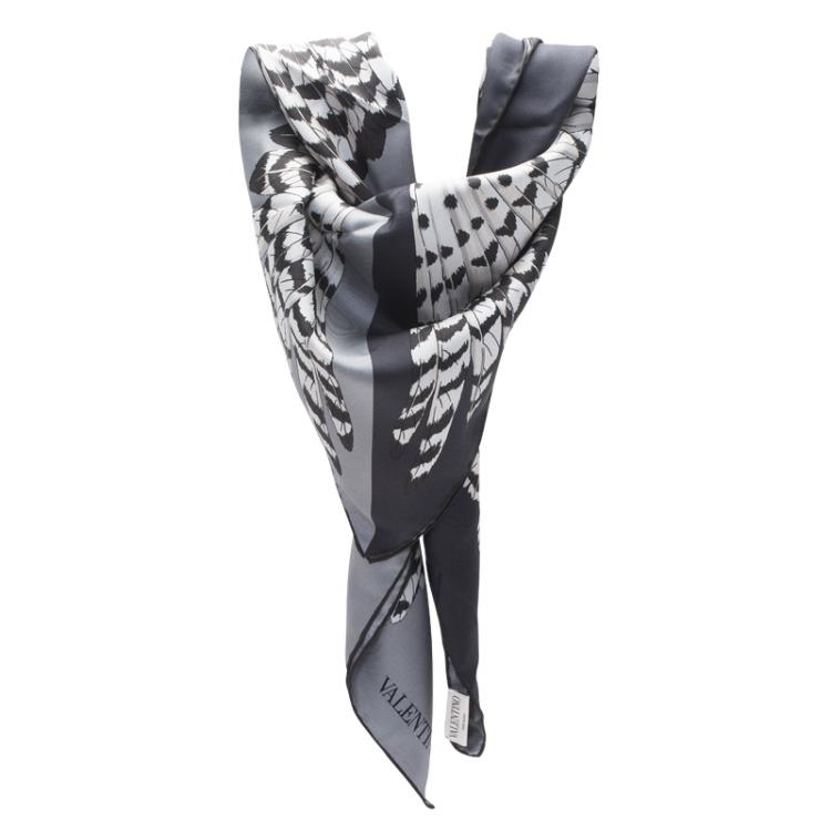 Pre Owned Valentino Grey Eagle Printed Silk Square Scarf