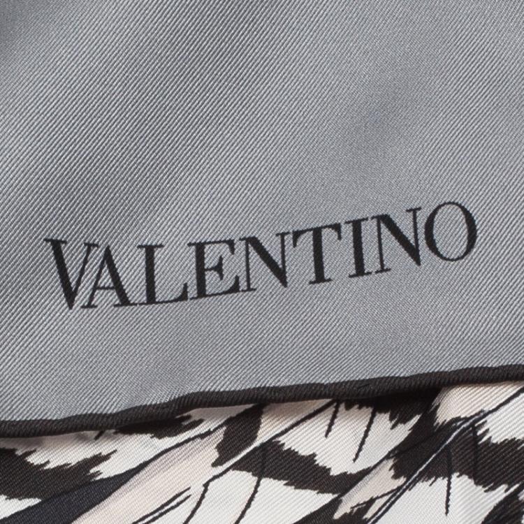Pre Owned Valentino Grey Eagle Printed Silk Square Scarf