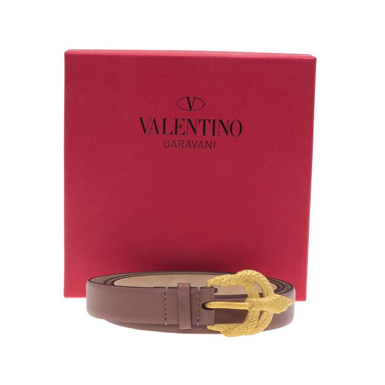 Pre Owned Valentino Brown Leather Phoenix Buckle Belt 90 CM