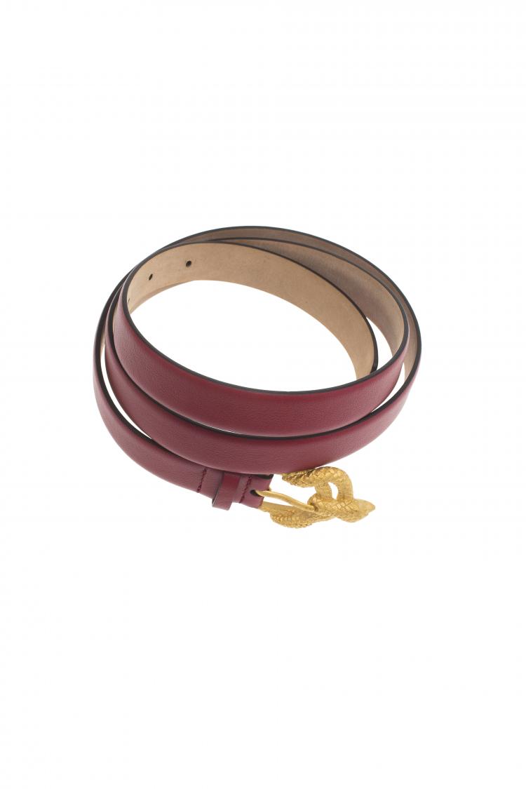 Pre Owned Valentino Maroon Leather Phoenix Buckle Belt 90 CM