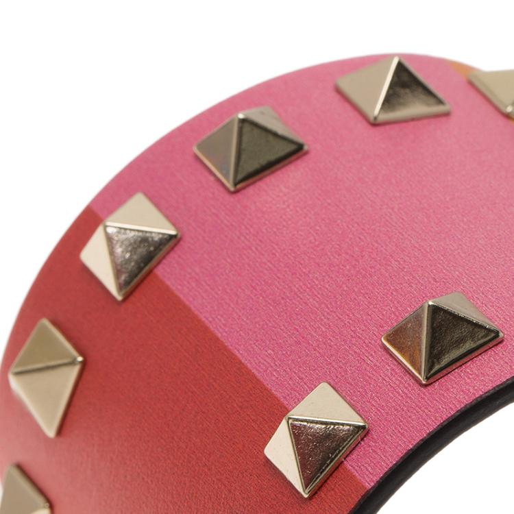 Pre Owned Valentino Rockstud Rainbow Leather Gold Tone Bracelet