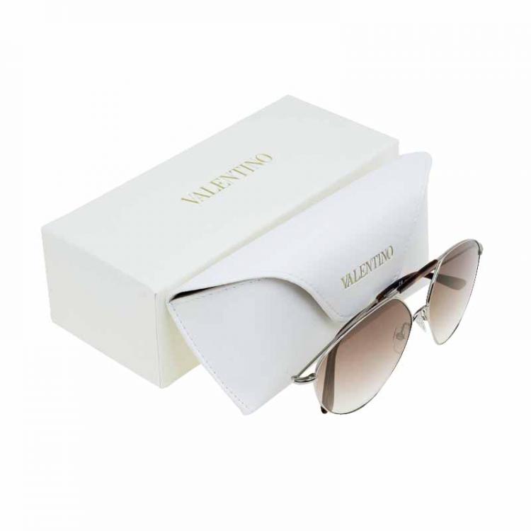 Pre Owned Valentino Tortoise and Silver V122S Aviator Sunglasses