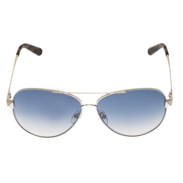 Pre Owned Valentino Gold and Blue V117S Rockstud Aviator Sunglasses