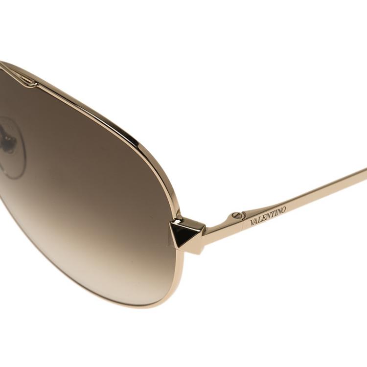 Pre Owned Valentino Gold and Tortoise V117S Rockstud Aviator Sunglasses
