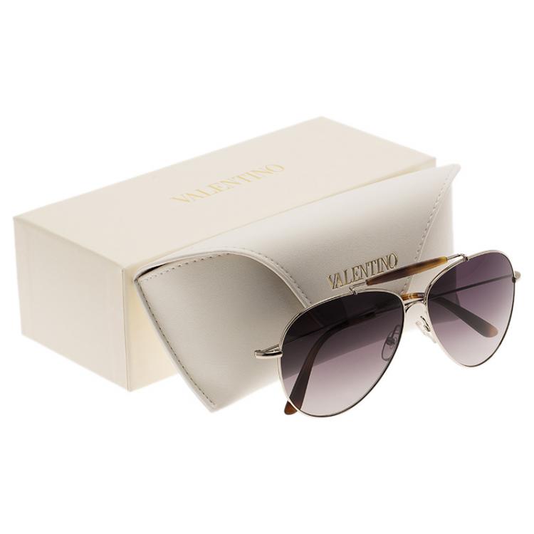 Pre Owned Valentino Silver and Tortoise V120S Aviator Sunglasses