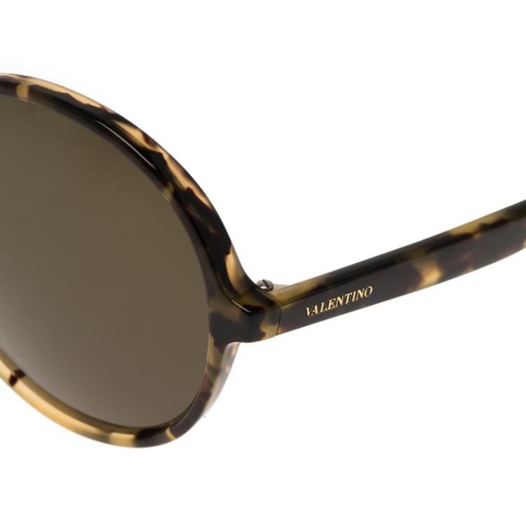 Pre Owned Valentino Tortoise Frame V729S Round Sunglasses