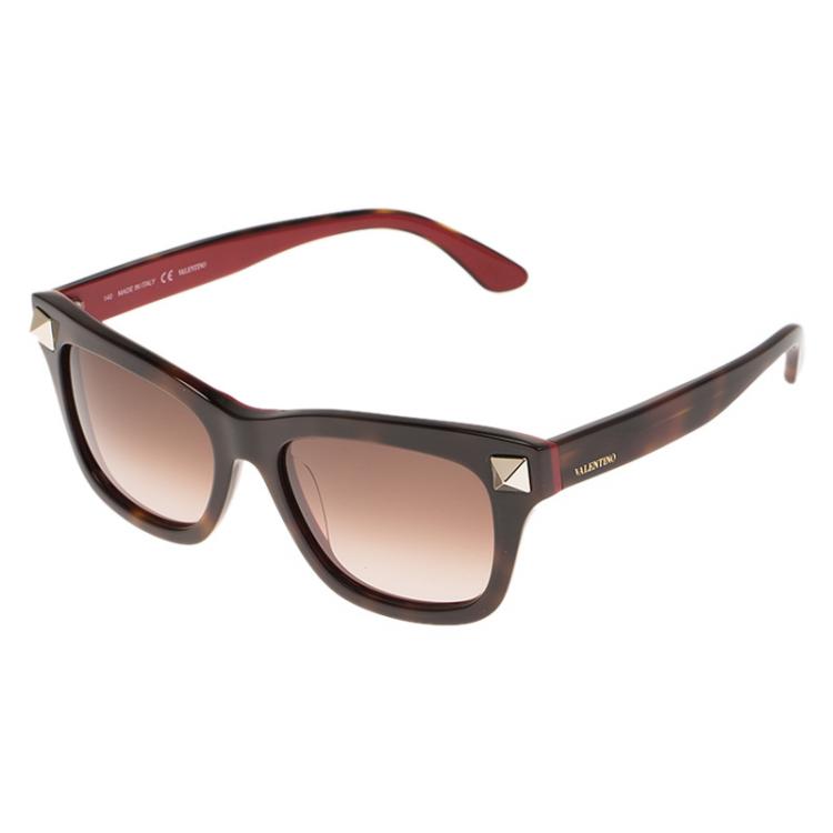 Pre Owned Valentino Brown and Red V656S Rockstud Wayfarers