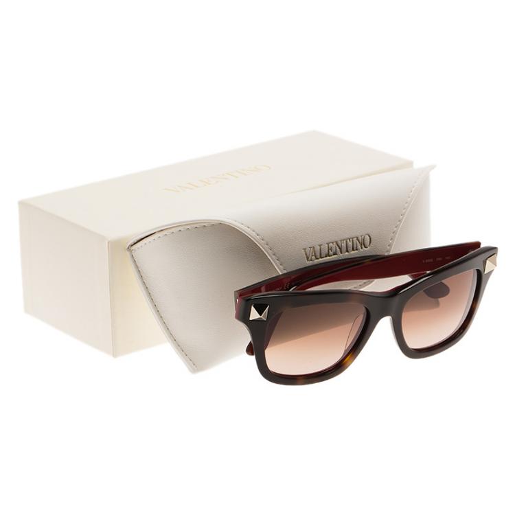 Pre Owned Valentino Brown and Red V656S Rockstud Wayfarers
