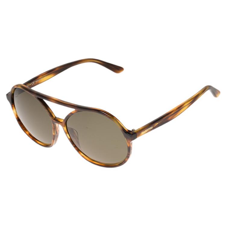 مملوكة مسبقًا Valentino Tortoise Frame V727S Round Sunglasses