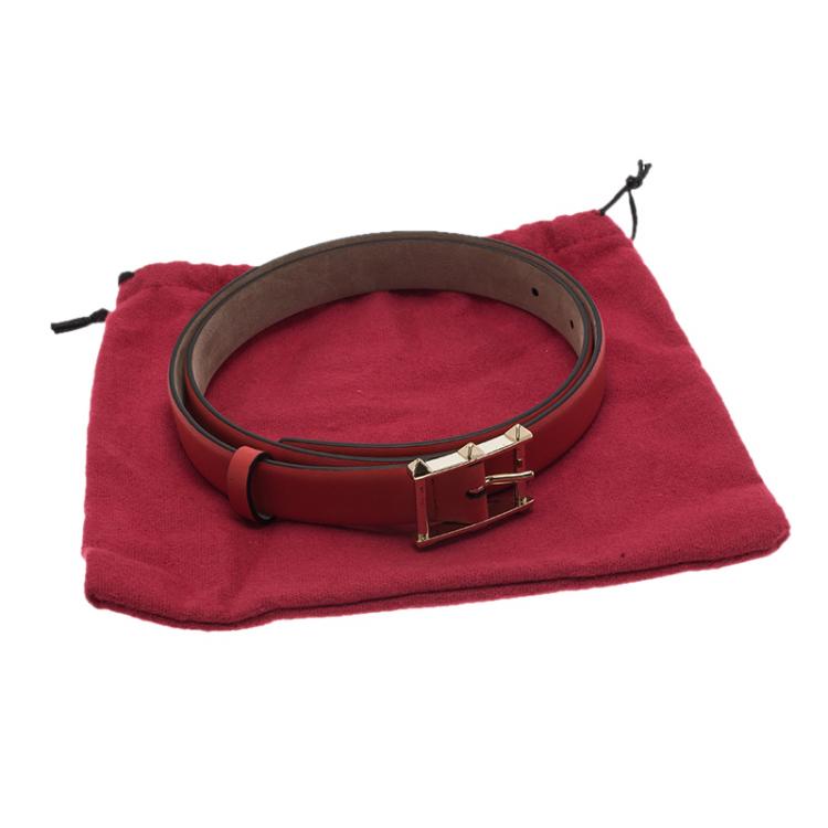 Pre Owned Valentino Red Leather Rockstud Buckle Belt 75CM