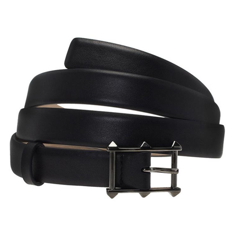 مملوكة مسبقًا Valentino Black Leather Rock Stud Buckle Belt 100CM
