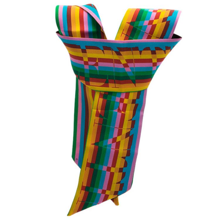 Pre Owned Valentino Multicolor Monogram Printed Silk Neck Scarf