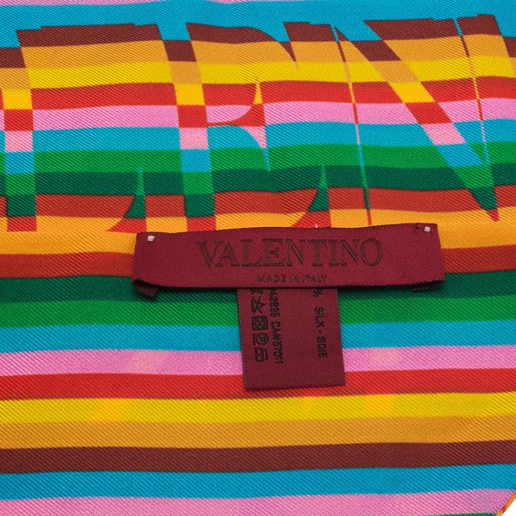 Pre Owned Valentino Multicolor Monogram Printed Silk Neck Scarf
