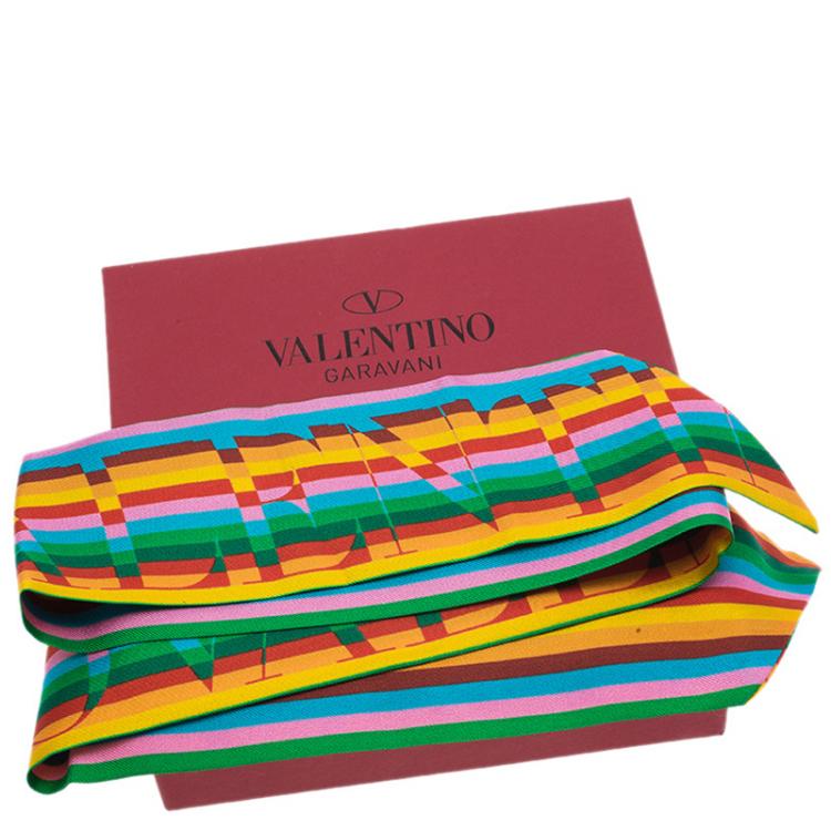 Pre Owned Valentino Multicolor Monogram Printed Silk Neck Scarf