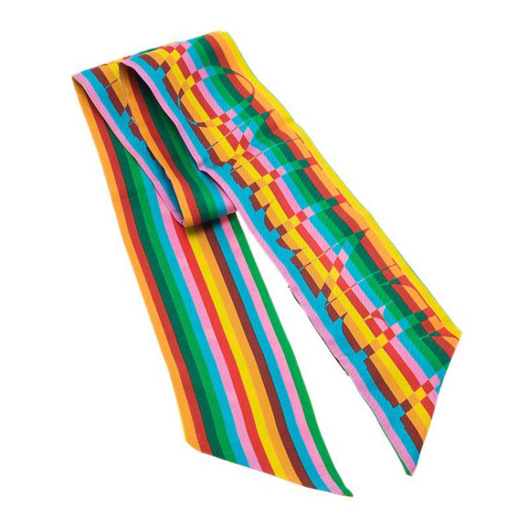 Pre Owned Valentino Multicolor Monogram Printed Silk Neck Scarf
